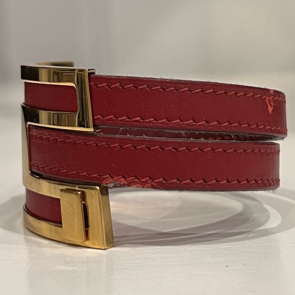 Hermès Gold Plated Pousse Pousse H slide bracelet red leather Authentic - Picture 7 of 16